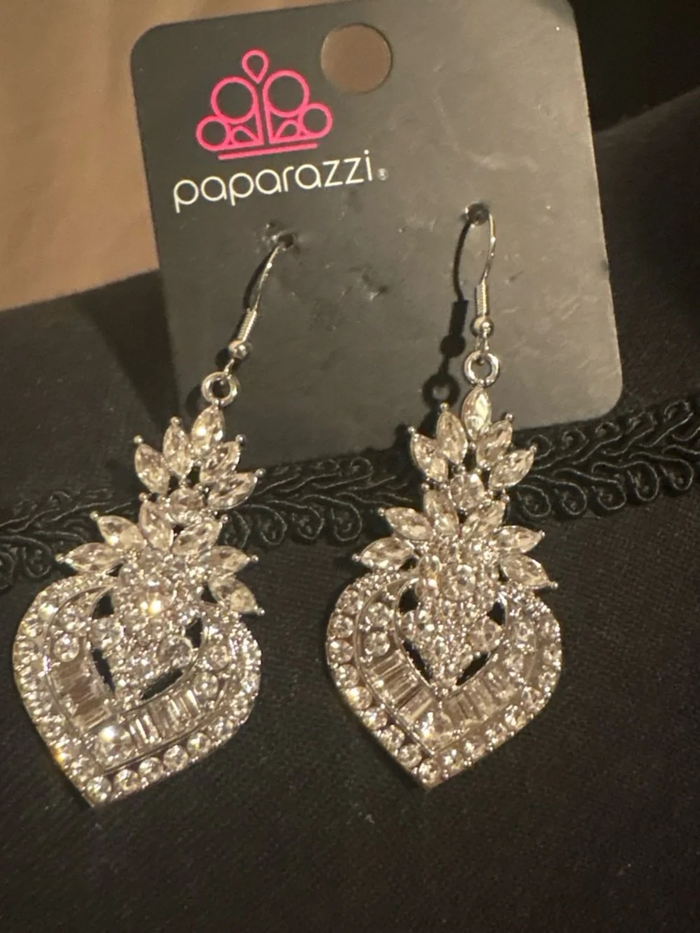 paparazzi Silver Sparkling pineapple shaped Earrings.